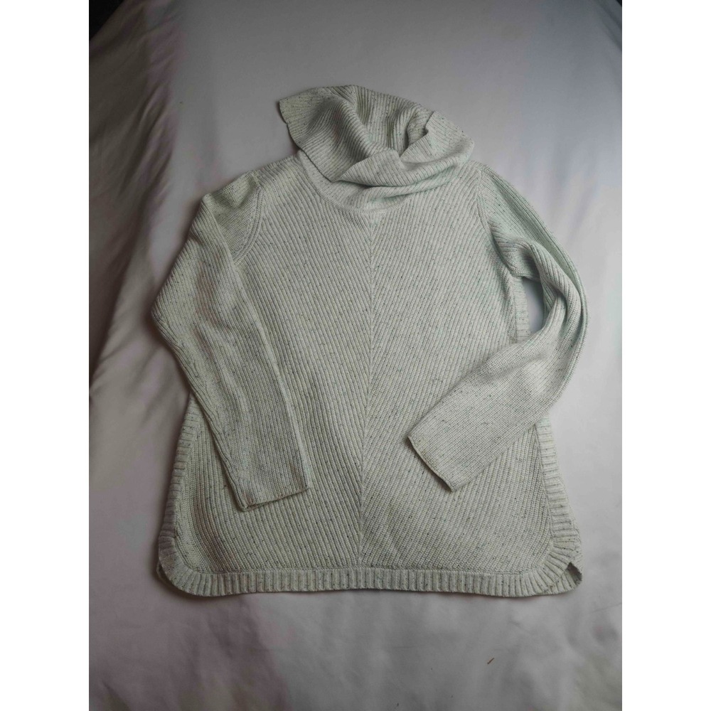Talbots Sweater Womens Medium White Speckled Knit Cowl Neck Long Sleeve Pullover